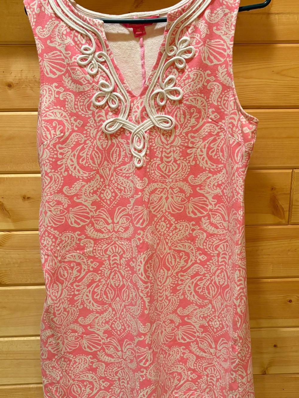 Lilly Pulitzer Coral Pink Printed Sleeveless Tunic with Ivory Trim